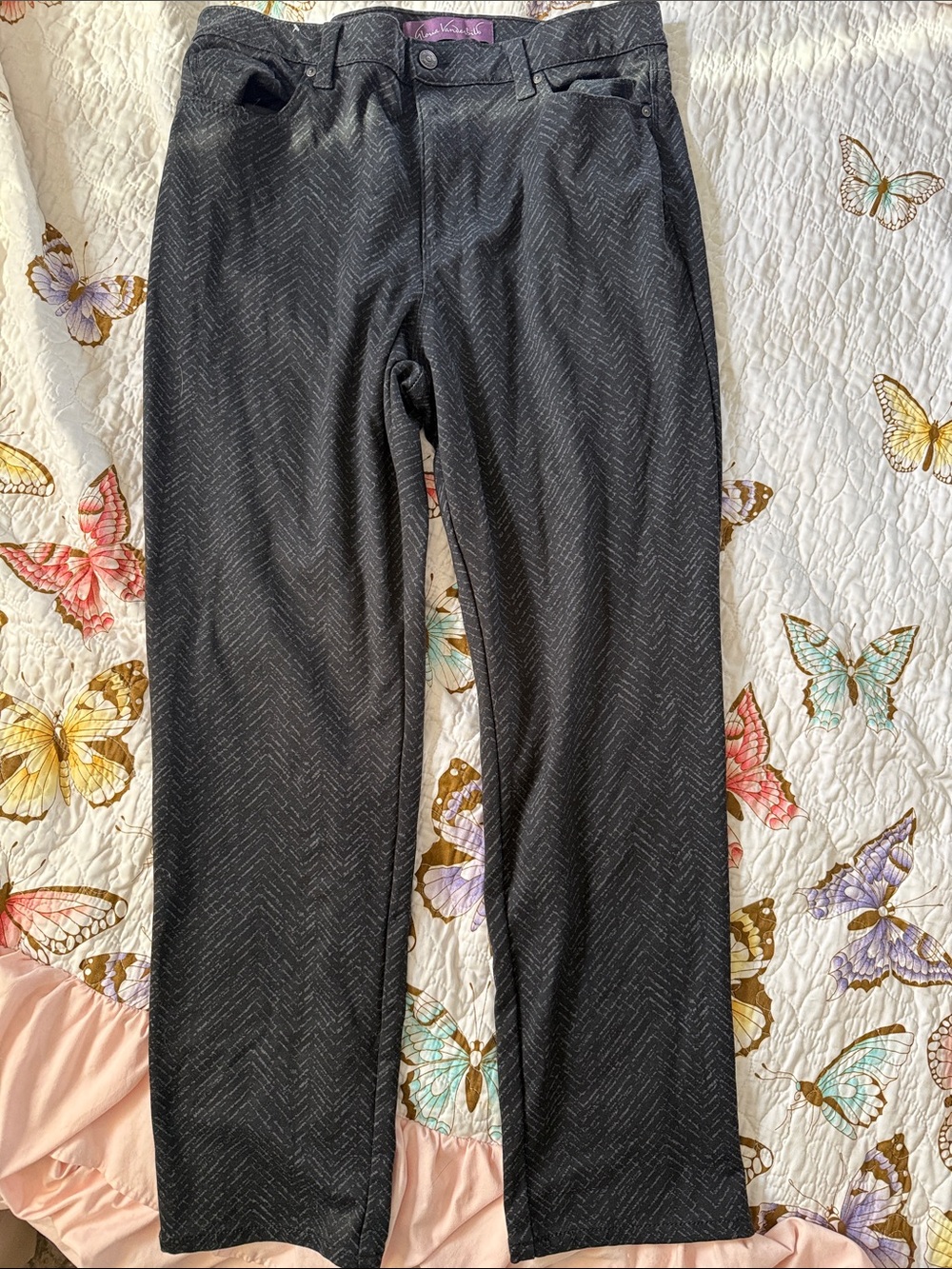 Gloria Vanderbilt Charcoal Chevron Straight-Leg Pants
